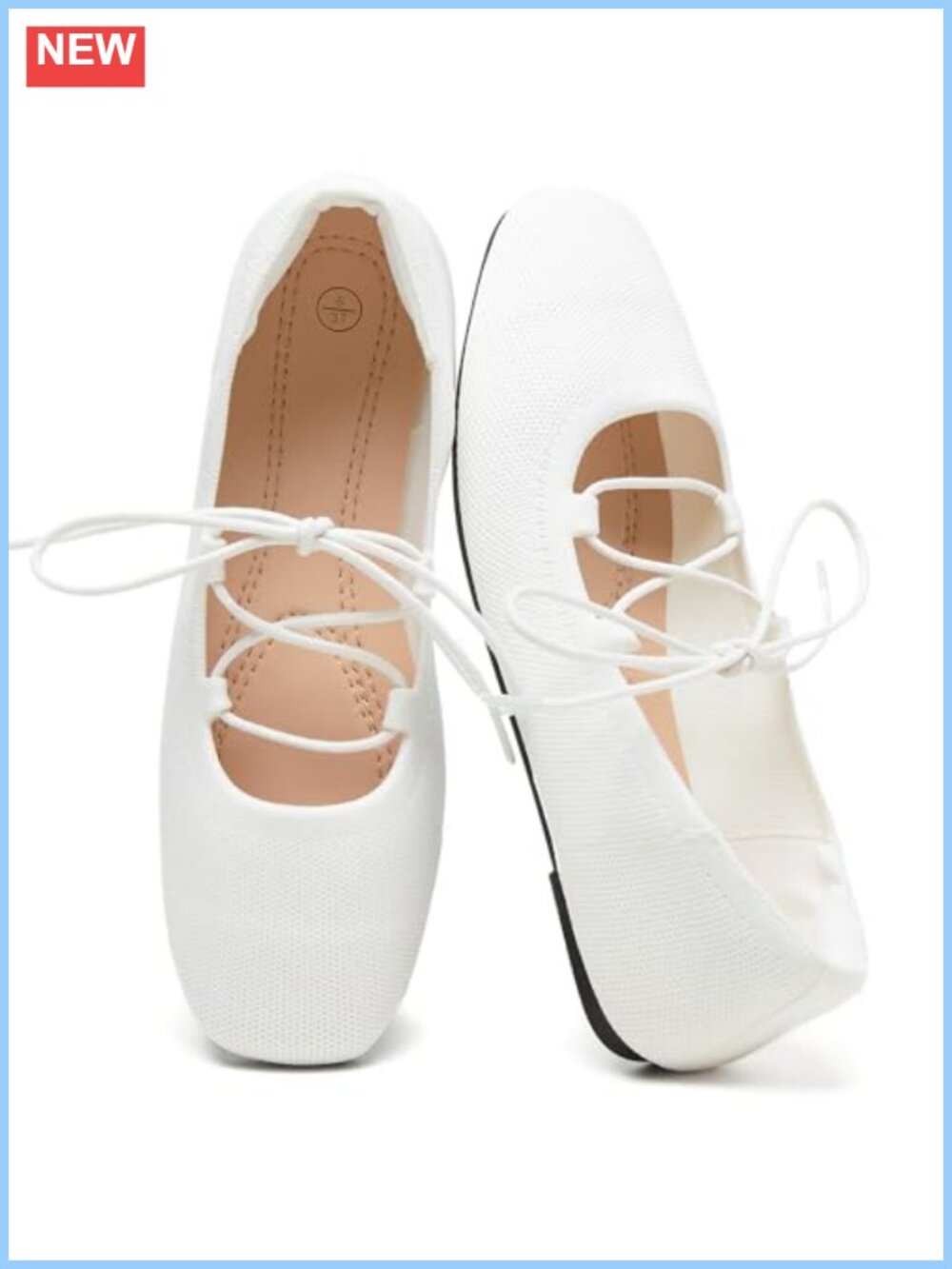 Ballet Flats Lace Up Mary Jane Shoes Square Toe Memory Foam